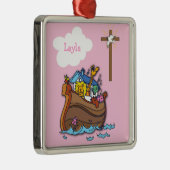 Noah's Ark Baptism, Girl Pink Metalen Ornament (Rechts)