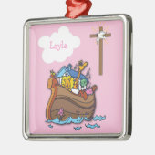 Noah's Ark Baptism, Girl Pink Metalen Ornament (Links)