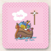  Noah's Ark Baptism, Girl Pink Onderzetter (Voorkant)