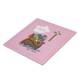  Noah's Ark Baptism, Girl Pink Tegeltje