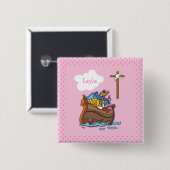  Noah's Ark Baptism, Girl Pink Vierkante Button 5,1 Cm (Voorkant /achterkant)