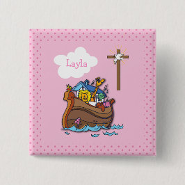  Noah's Ark Baptism, Girl Pink Vierkante Button 5,1 Cm