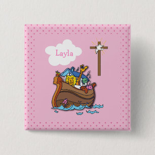  Noah's Ark Baptism, Girl Pink Vierkante Button 5,1 Cm