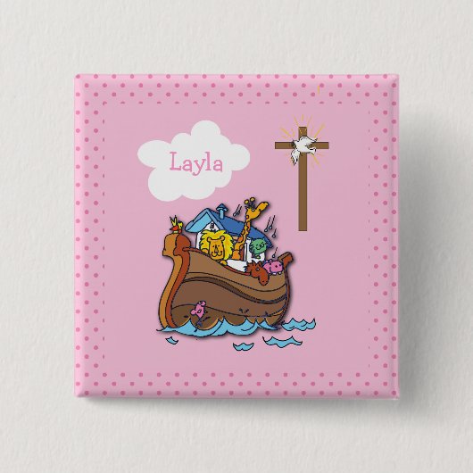  Noah's Ark Baptism, Girl Pink Vierkante Button 5,1 Cm (Voorkant)