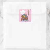  Noah's Ark Baptism, Girl Pink Vierkante Sticker (Tas)