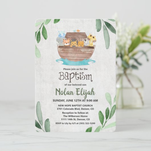 Noah's Ark Baptism uitnodiging (Staand voorkant)