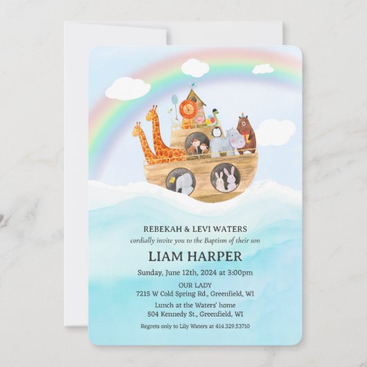 Noah's Ark Baptism uitnodiging (Voorkant)