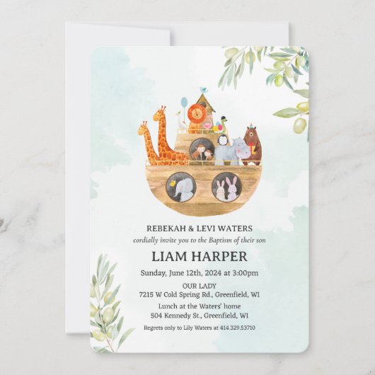 Noah's Ark Baptism uitnodiging (Voorkant)