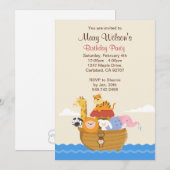 Noahs Ark Birthday Party Invitation Kaart (Voorkant / Achterkant)