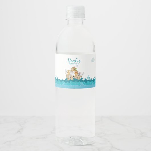 Noah's Ark Birthday Water Bottle Label Waterfles Etiket (Voorkant)