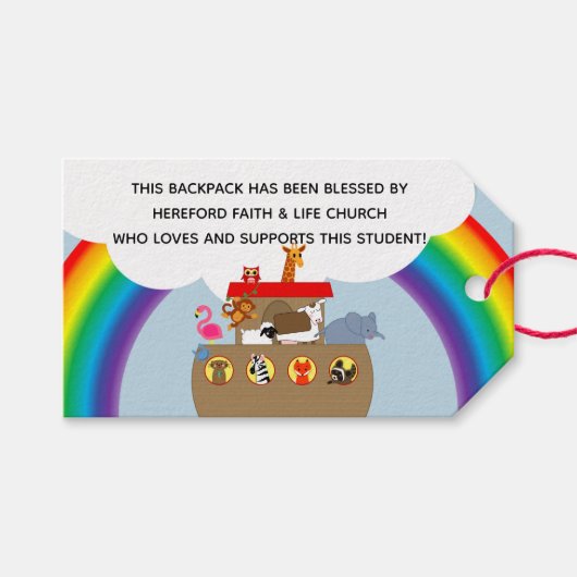 Noah's Ark Blessing of the Backpack Church Cadeaulabel (Voorkant (Horizontaal))