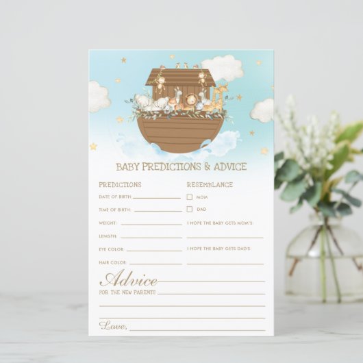 Noah's Ark Blue Boy Baby Predictions & Advice Game (Staand voorkant)