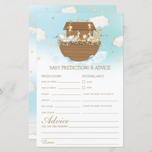Noah's Ark Blue Boy Baby Predictions & Advice Game (Voorkant / Achterkant)