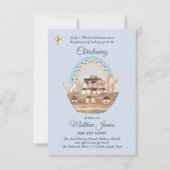 Noah's Ark Blue Boys Christening Invite Baptism (Voorkant)