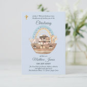 Noah's Ark Blue Boys Christening Invite Baptism (Staand voorkant)