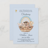 Noah's Ark Blue Boys Christening Invite Baptism (Voorkant / Achterkant)