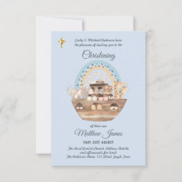 Noah's Ark Blue Boys Christening Invite Baptism