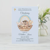 Noah's Ark Blue Boys Christening Invite Baptism Kaart (Staand voorkant)