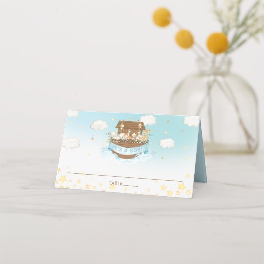 Noah's Ark Blue Cute Animals Boy Baby shower Plaatskaartje (Voorkant)