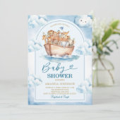  Noah's Ark Blue Watercolor Baby Shower Kaart (Staand voorkant)