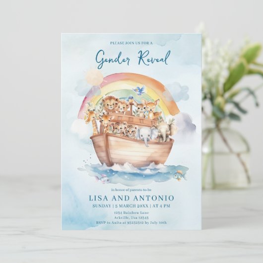 Noah's Ark Blue Waterverf Genderonthulling Kaart (Staand voorkant)