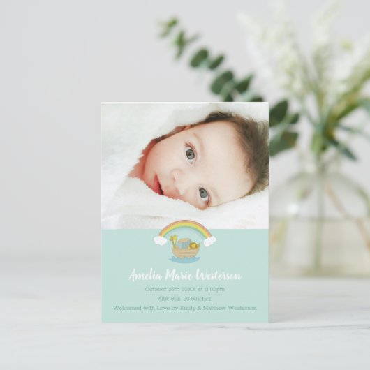 Noah's Ark Boho Baby Birth Announcement Briefkaart (Staand voorkant)