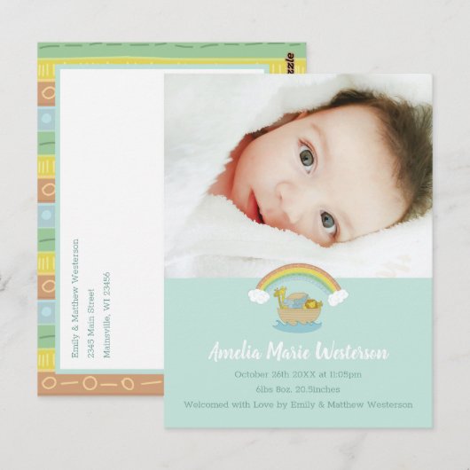 Noah's Ark Boho Baby Birth Announcement Briefkaart (Voorkant / Achterkant)