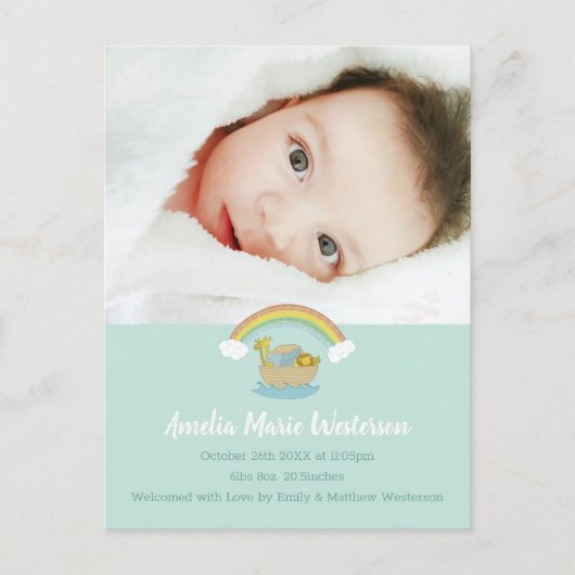 Noah's Ark Boho Baby Birth Announcement Briefkaart (Voorkant)