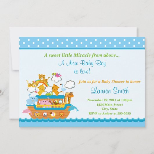 Noah's Ark Boy Baby shower Invitation 5x7 Card Kaart (Voorkant)