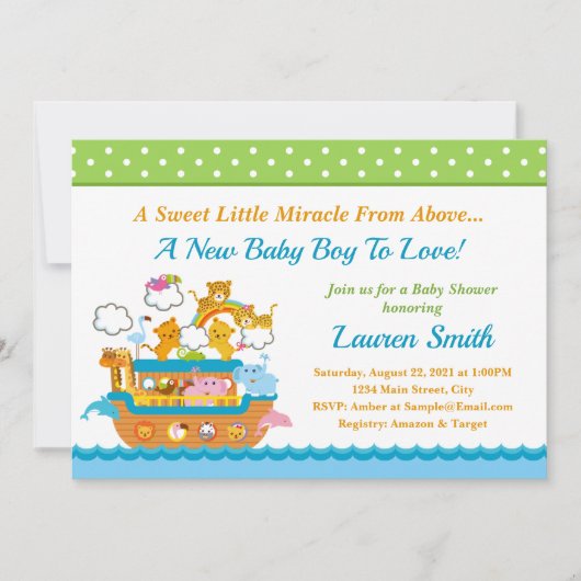 Noah's Ark Boy Baby shower Invitation 5x7 Card Kaart (Voorkant)