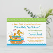 Noah's Ark Boy Baby shower Invitation 5x7 Card Kaart (Staand voorkant)