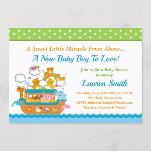 Noah's Ark Boy Baby shower Invitation 5x7 Card Kaart