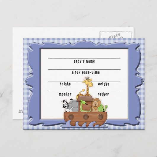 Noah's Ark Boy Birth Certificate Briefkaart (Voorkant / Achterkant)