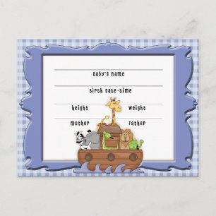 Noah's Ark Boy Birth Certificate Briefkaart