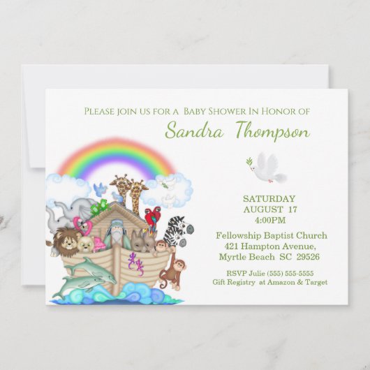 Noah's Ark Christelijk Baby shower Uitnodiging (Voorkant)