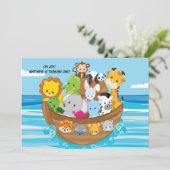 Noah's Ark Custom Verjaardag Kinder uitnodiging (Staand voorkant)