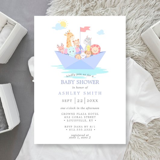 Noah's Ark Cute Animal Boat Baby shower Kaart