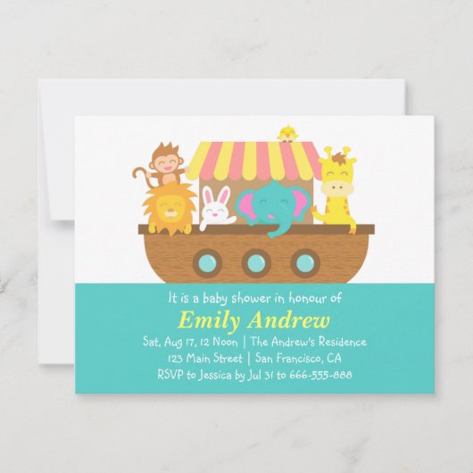 Noah's Ark, Cute Animals, Baby shower Kaart (Voorkant)