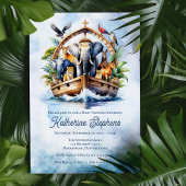 Noah's Ark Cute Animals Blue Boy Baby Shower Kaart