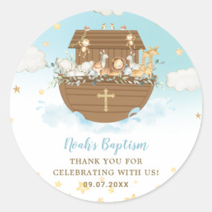 Noah's Ark Cute Animals Blue Boy Baptism Favor Ronde Sticker