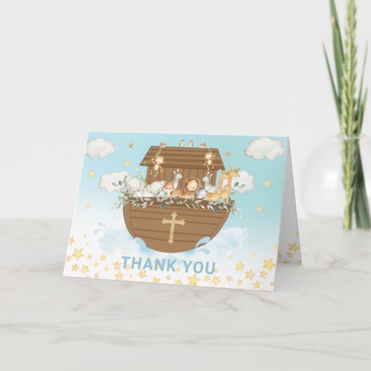 Noah's Ark Cute Animals Boy Baptism Christening Bedankkaart (Voorkant)