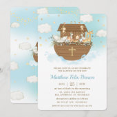 Noah's Ark Cute Animals Boy Baptism Christening Kaart (Voorkant / Achterkant)