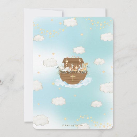 Noah's Ark Cute Animals Boy Baptism Christening Kaart (Achterkant)
