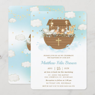 Noah's Ark Cute Animals Boy Baptism Christening Kaart