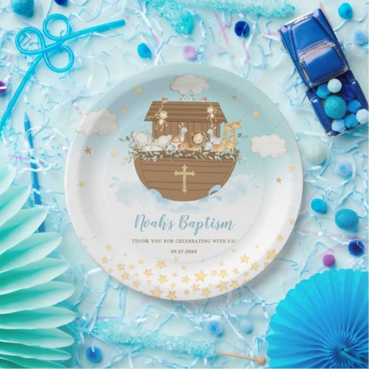 Noah's Ark Cute Animals Boy Baptism Christening Papieren Bordje (Feest)