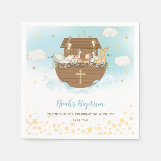 Noah's Ark Cute Animals Boy Baptism Christening Servet (Voorkant)
