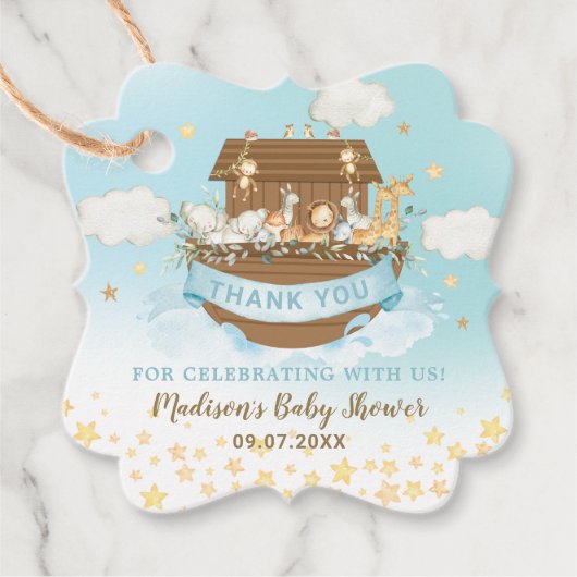 Noah's Ark Cute Animals Boy Birthday Baby shower Bedankjes Labels (Voorkant)