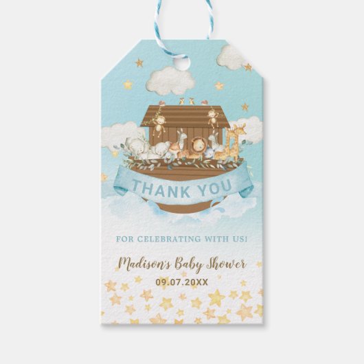 Noah's Ark Cute Animals Boy Birthday Baby shower Cadeaulabel (Voorkant)