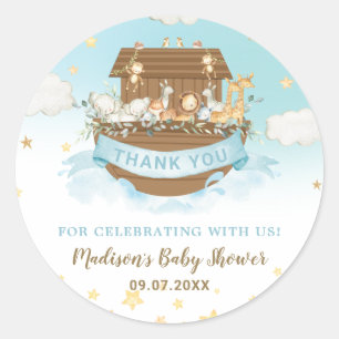 Noah's Ark Cute Animals Boy Birthday Baby shower  Ronde Sticker