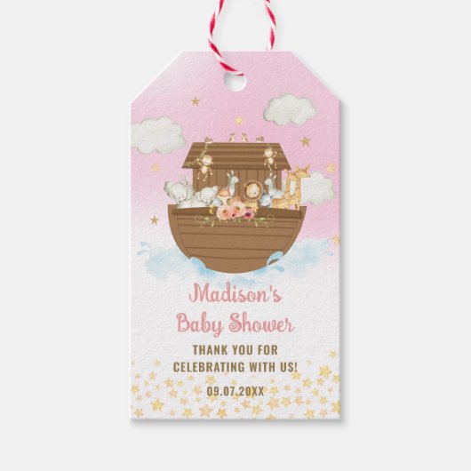 Noah's Ark Cute Animals Girl Baby shower Favor Cadeaulabel (Voorkant)